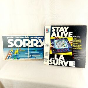 Stay Alive 1971 Milton Bradley + Sorry! Parker Brothers Vintage Game Lot Of 2